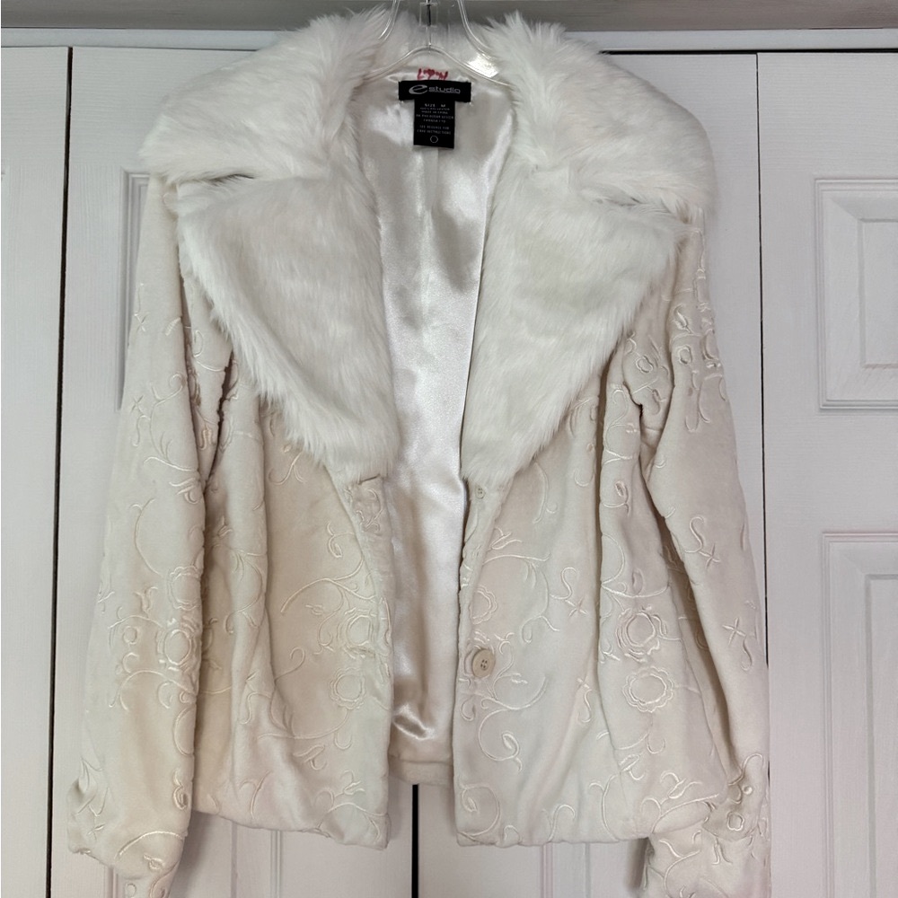 Cream Embroidered faux fur Jacket